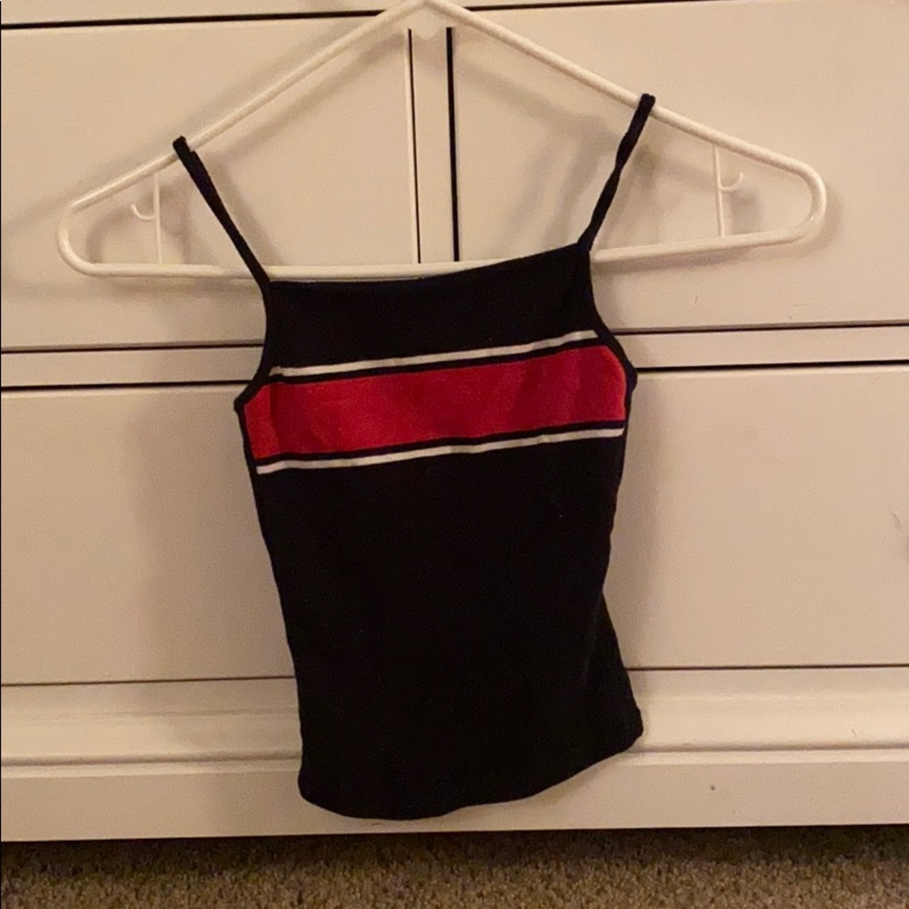 Garage black white and red striped tank